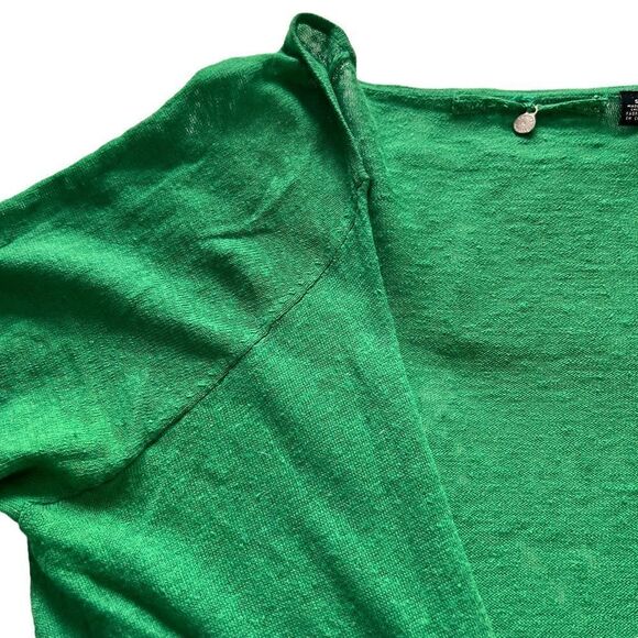 Anthropologie Knitted and Knotted green linen blend wrap open front sweater S - Picture 4 of 13